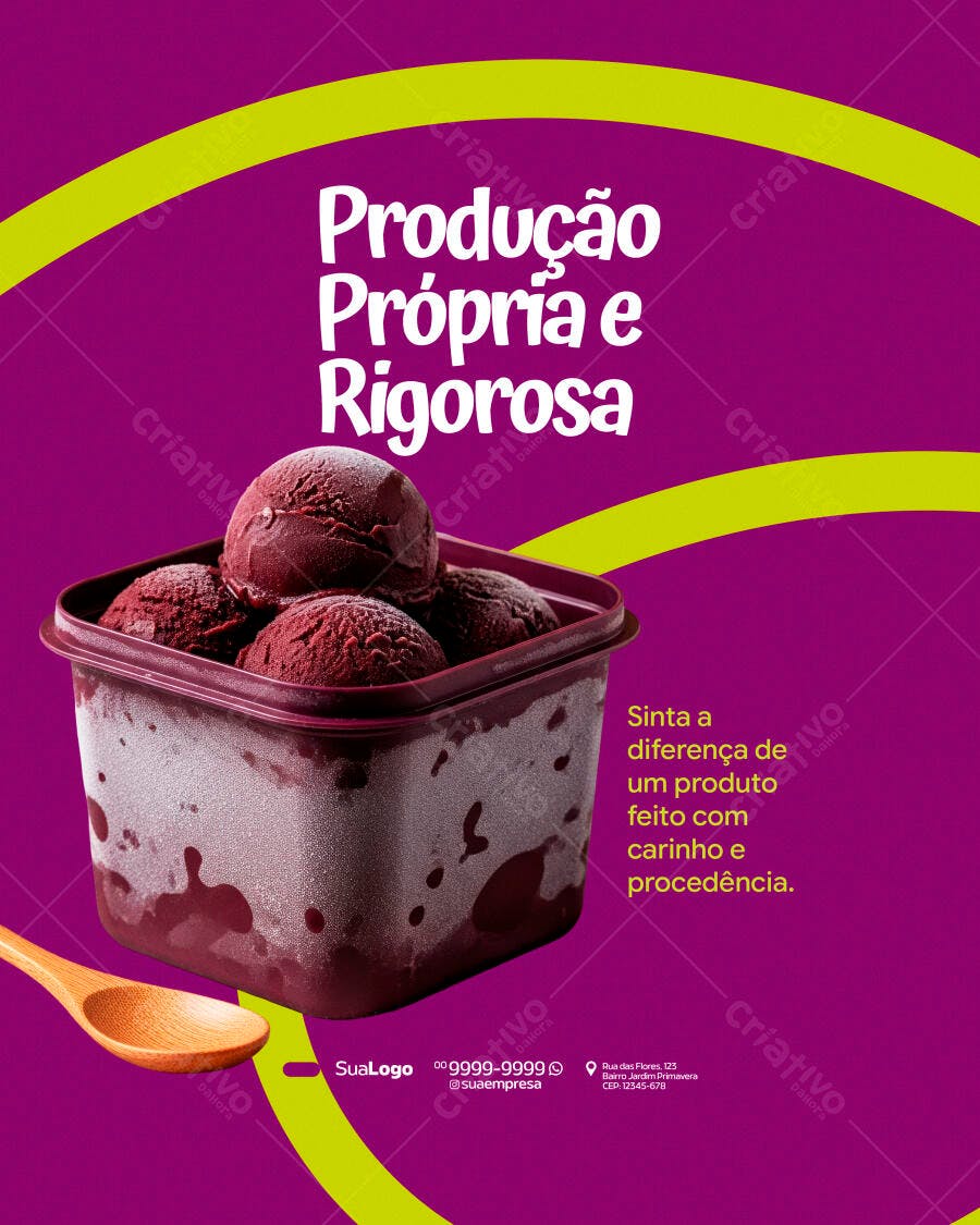 Post Instagram Açaí Sorveteria Produção Própria PSD Editável