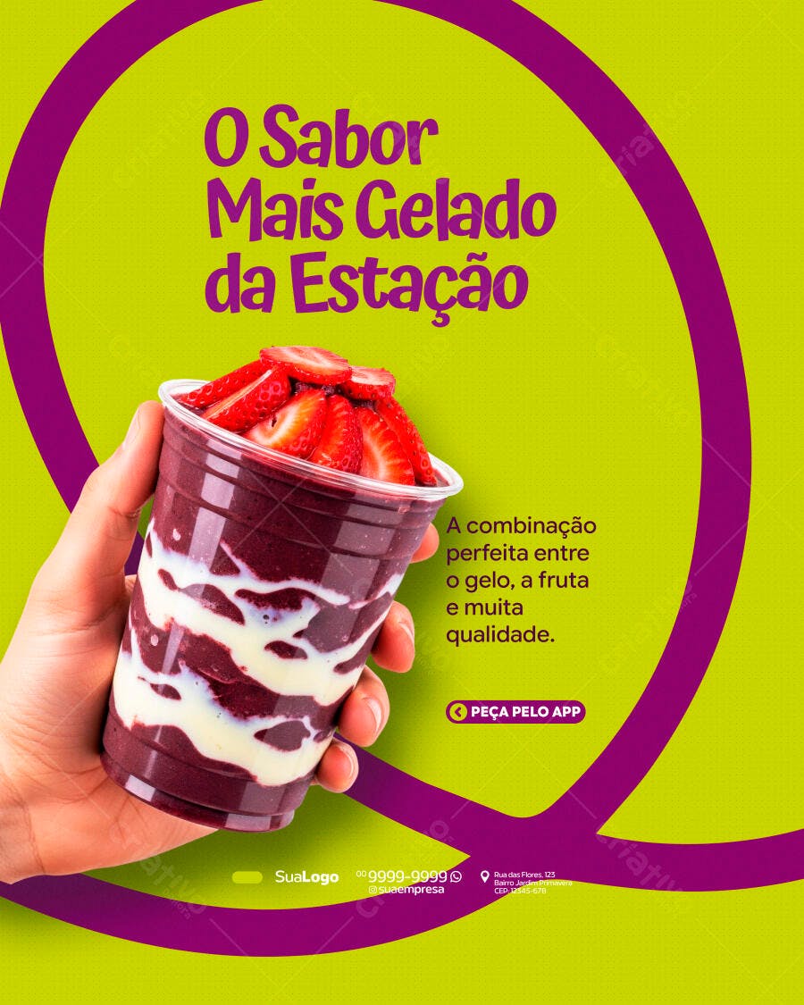 Post Instagram Açaí Sorveteria Delivery PSD Editável