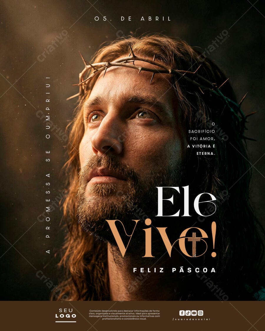 Post Instagram Páscoa Jesus Cristo Ele Vive PSD Editável