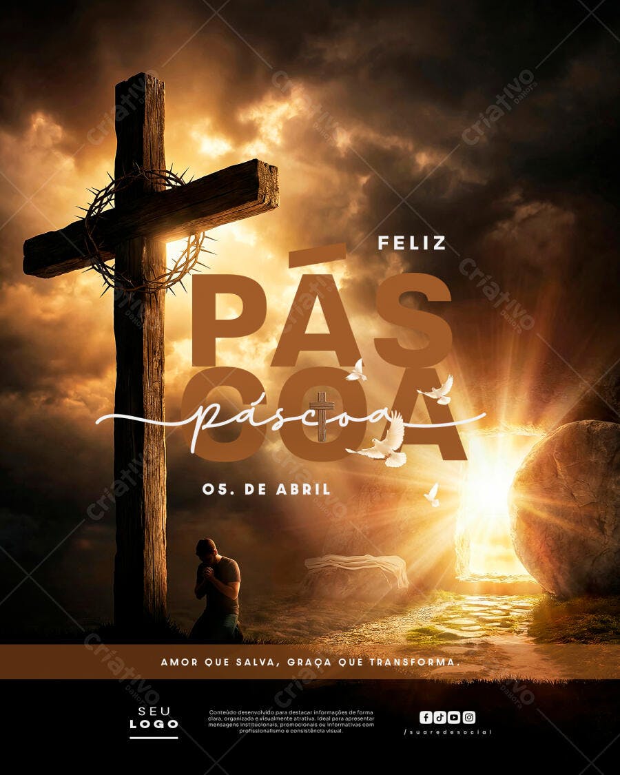 Post Instagram Páscoa Cristã Ressurreição PSD Editável