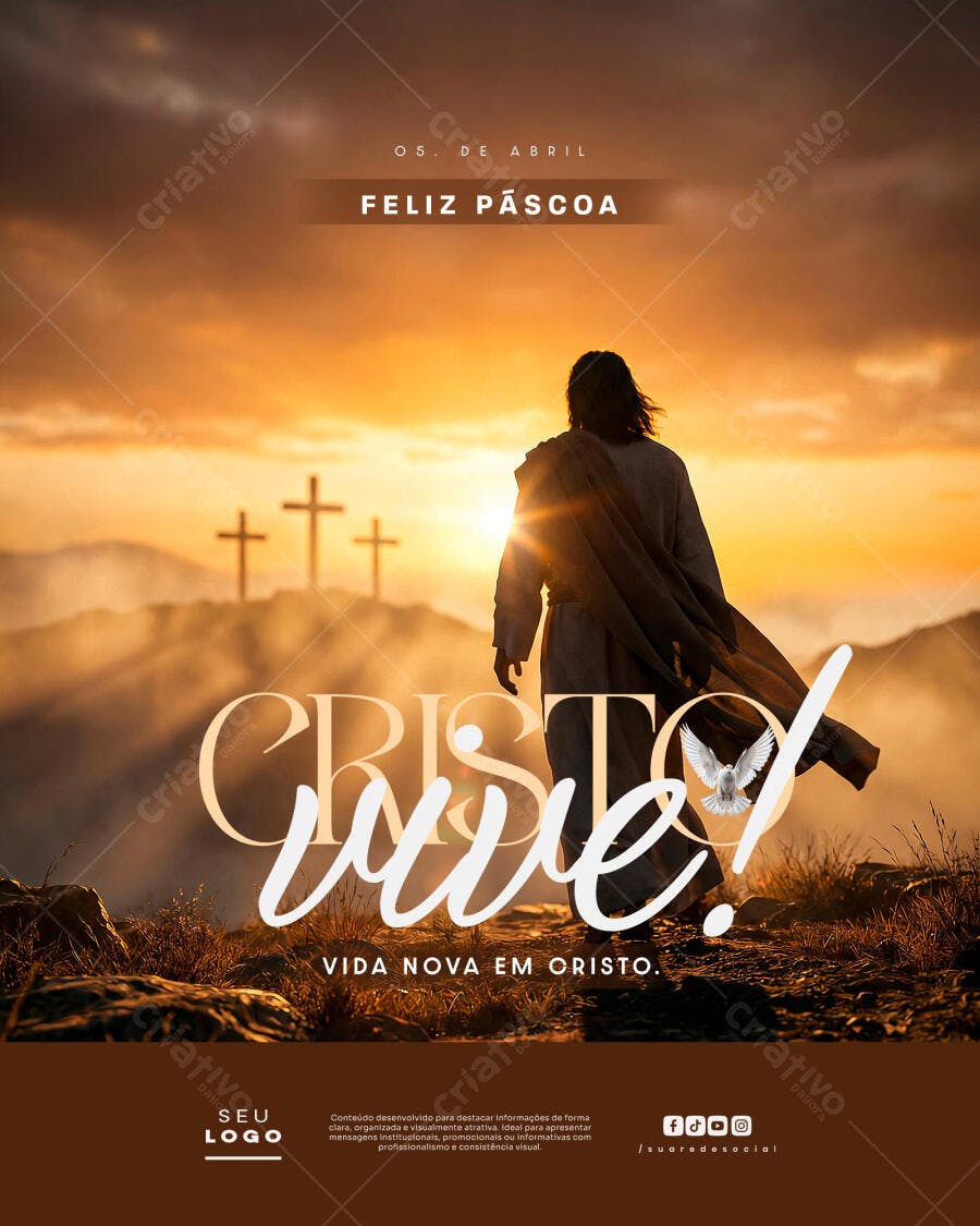 Post Instagram Páscoa Cristo Vive PSD Editável