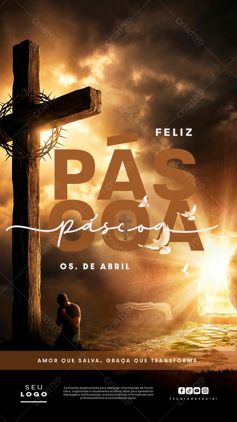 Post Instagram Páscoa Cristã Igreja PSD Editável