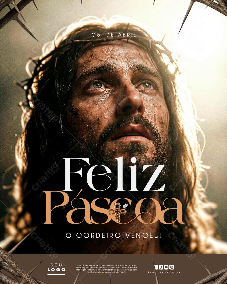 Post Instagram Páscoa Cristã Religiosa PSD Editável