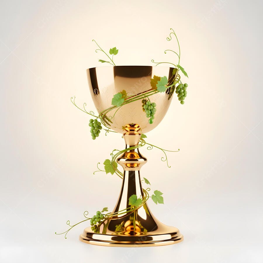 Foto Cálice Dourado com Uvas e Folhas Vinho Eucaristia