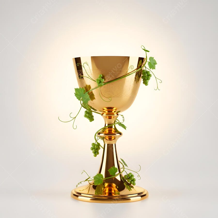 Cálice Dourado com Ramos de Uva Fundo Branco Estúdio