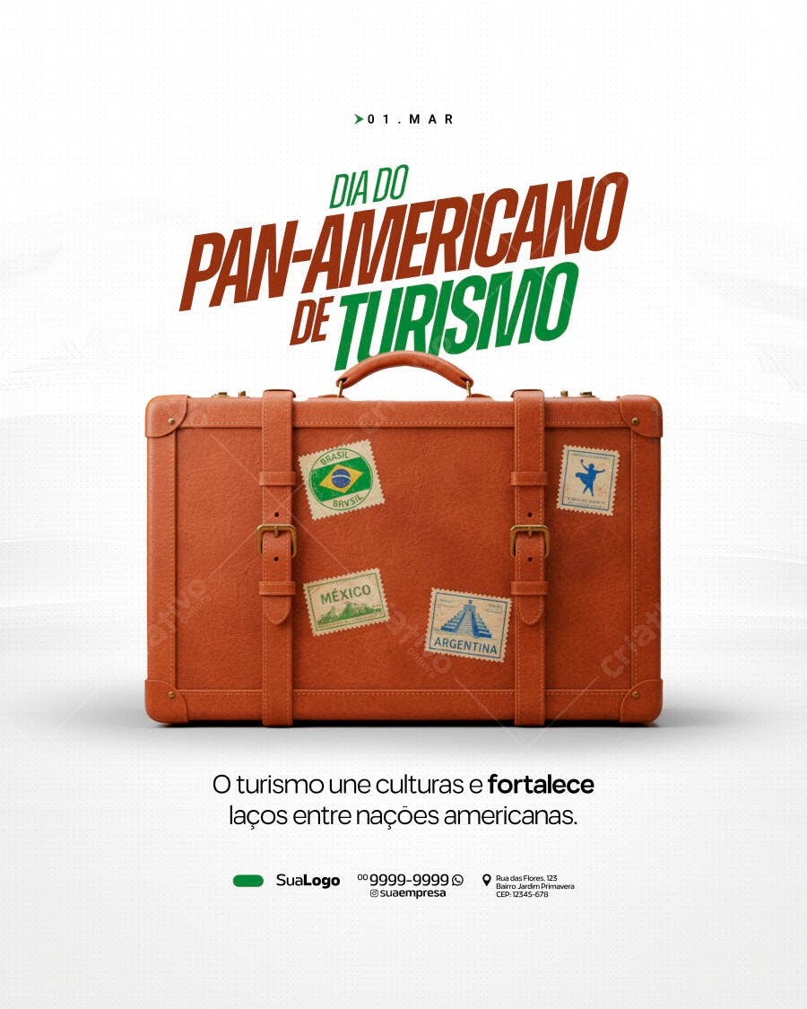 Post Instagram Dia Pan-Americano Turismo PSD Editável