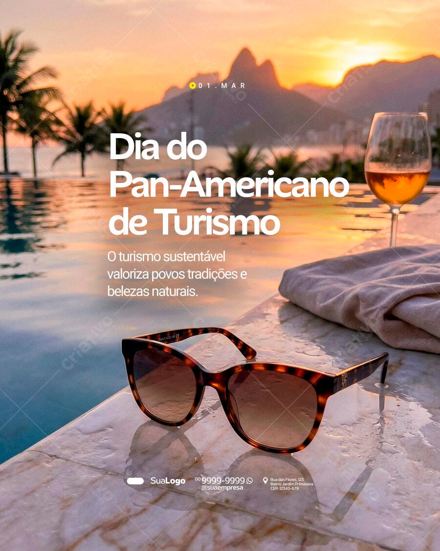 Post Dia Pan-Americano Turismo Março PSD Editável