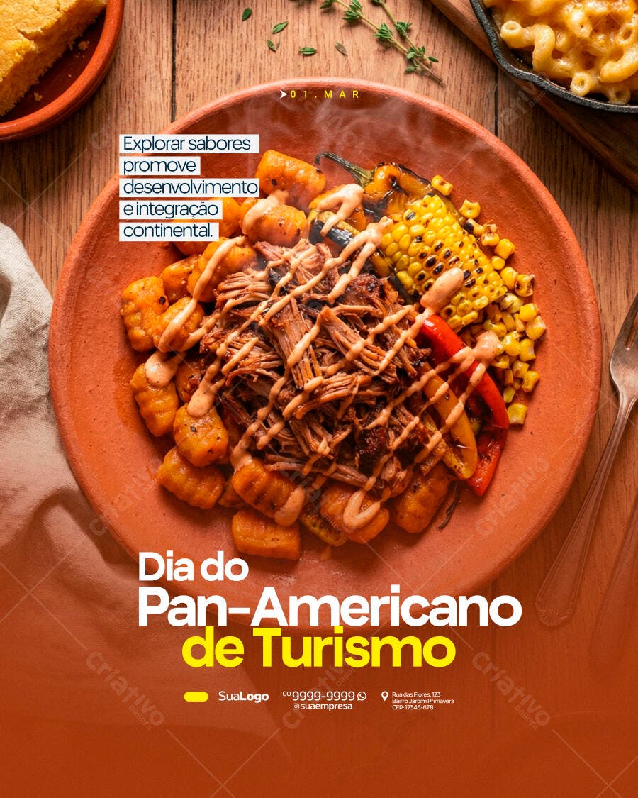 Post Dia do Pan-Americano de Turismo Restaurante PSD Editável