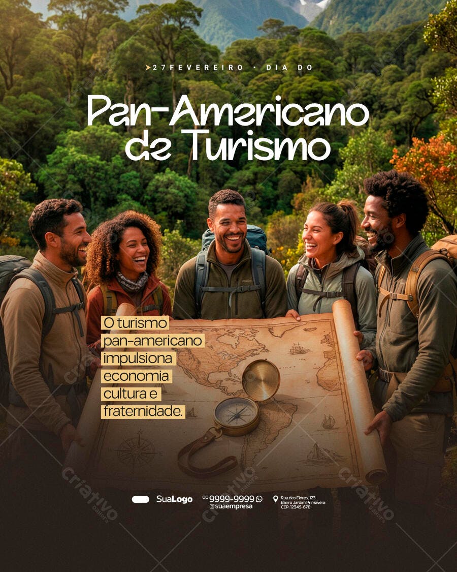 Post Instagram Dia Pan-Americano Turismo PSD Editável