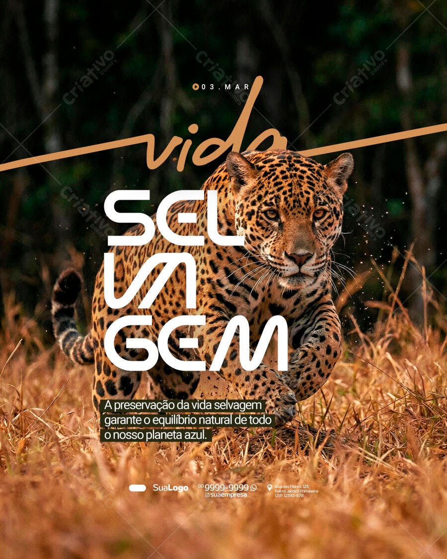 Post Instagram Vida Selvagem Jaguar PSD Editável