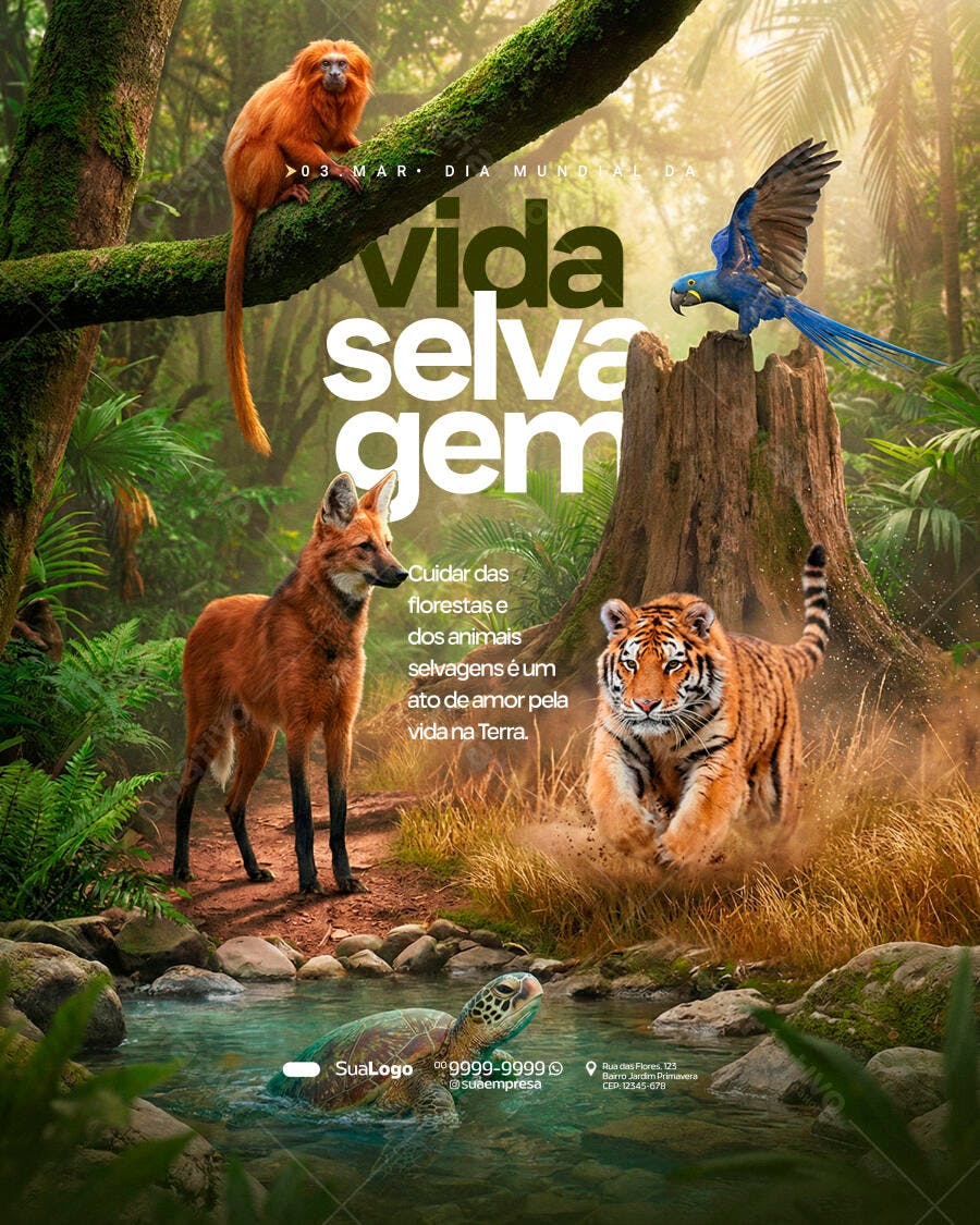 Post Instagram Dia Mundial Vida Selvagem PSD Editável