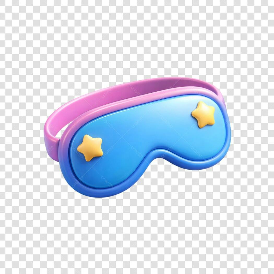 Elemento 3D Máscara de Dormir Azul Rosa Estrelas PNG Fundo Transparente