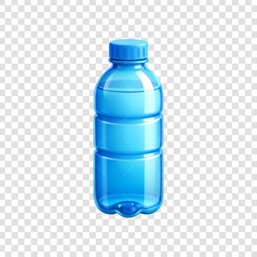 Elemento 3D Garrafa Água Mineral Azul PNG Fundo Transparente