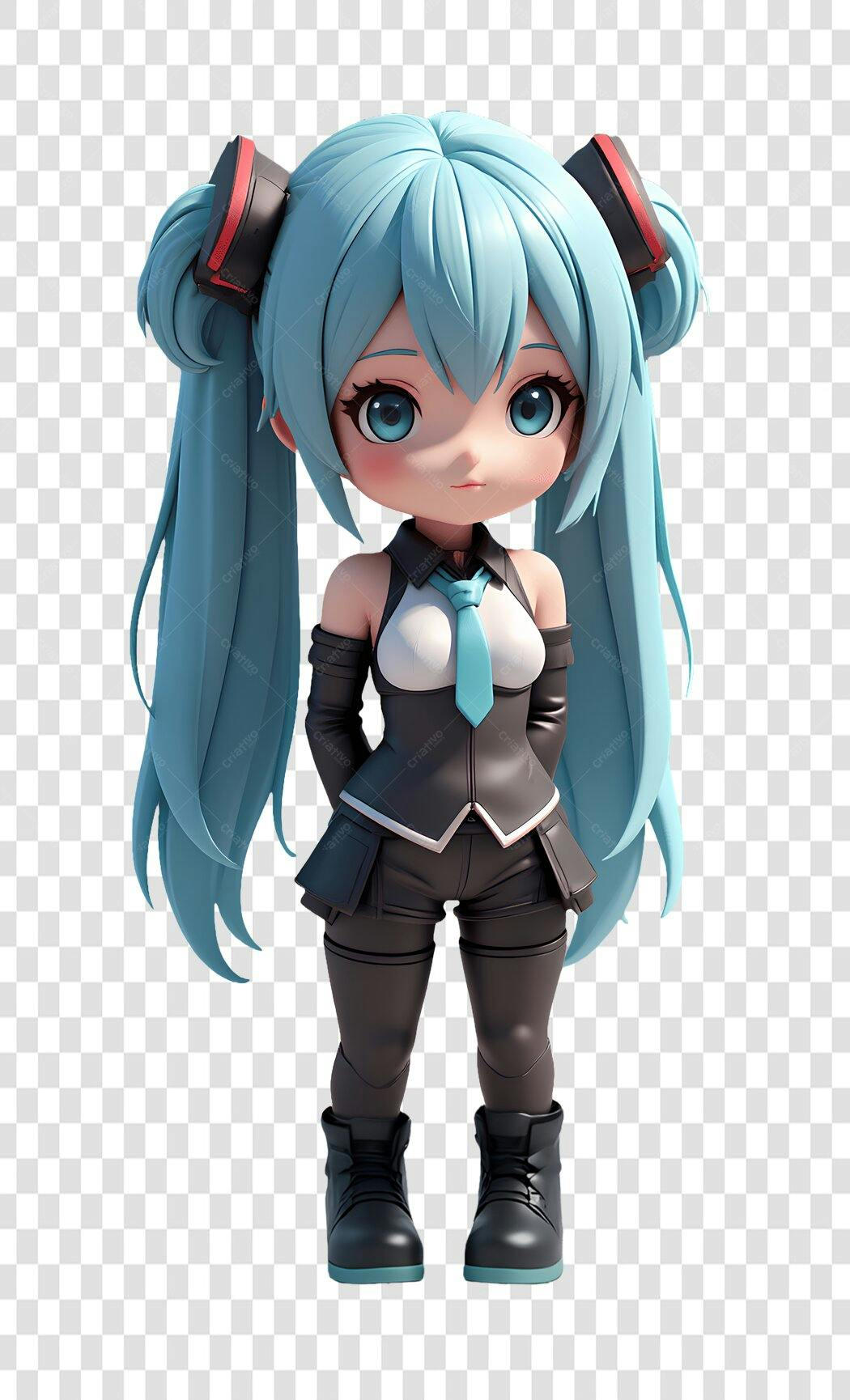 Personagem Ilustrado Miku Chibi Anime Kawaii PNG Fundo Transparente