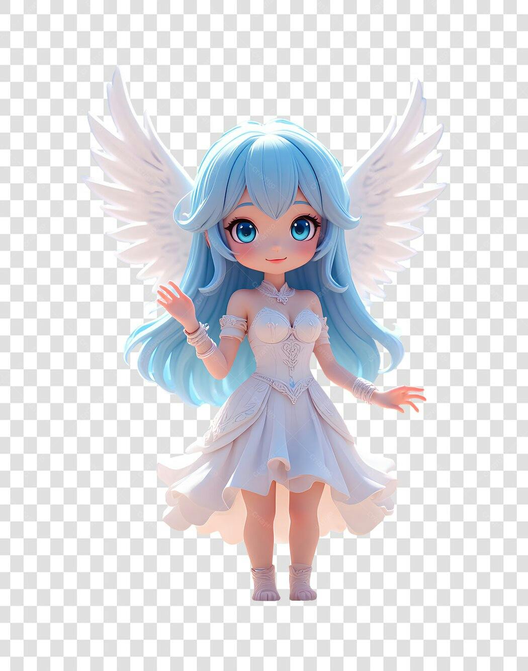 Personagem Ilustrado Anjo Anime Cabelo Azul PNG Fundo Transparente