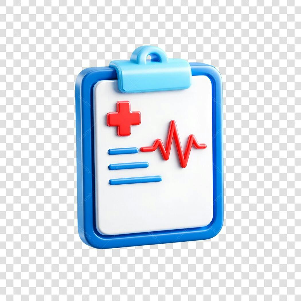 Elemento 3D Prancheta Médica Batimento Cardíaco PNG Fundo Transparente
