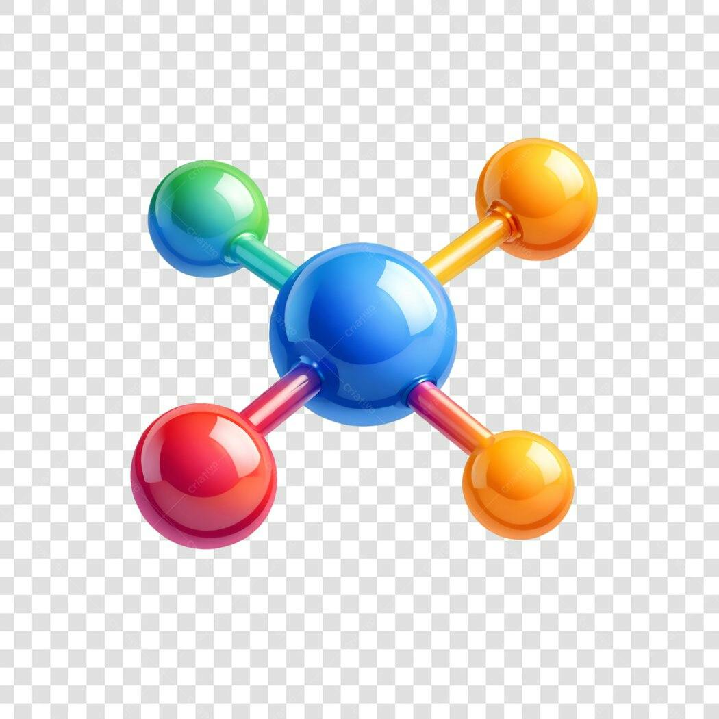 Elemento 3D Molécula Colorida Conexão PNG Fundo Transparente