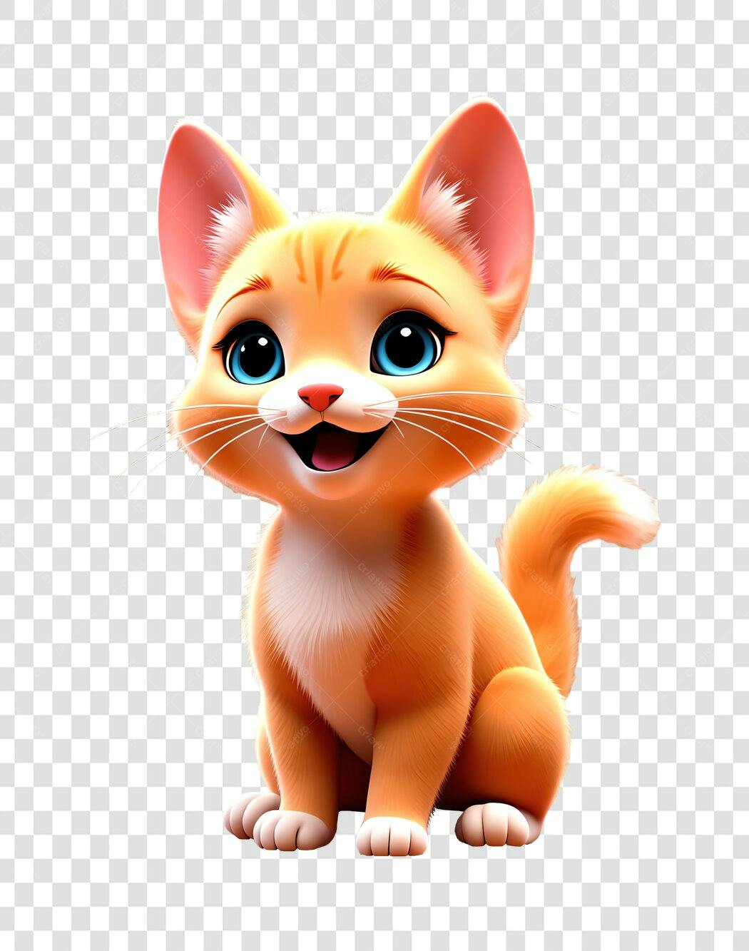 Personagem Ilustrado Gato Laranja Olhos Azuis PNG Fundo Transparente