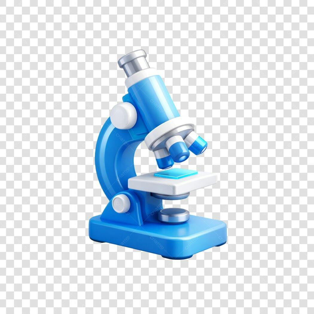 Elemento 3D Microscópio Azul Científico PNG Fundo Transparente