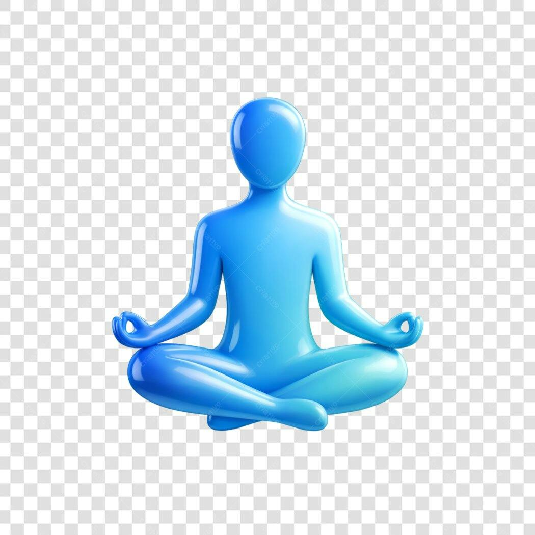 Elemento 3D Pessoa Meditando Azul Yoga PNG Fundo Transparente