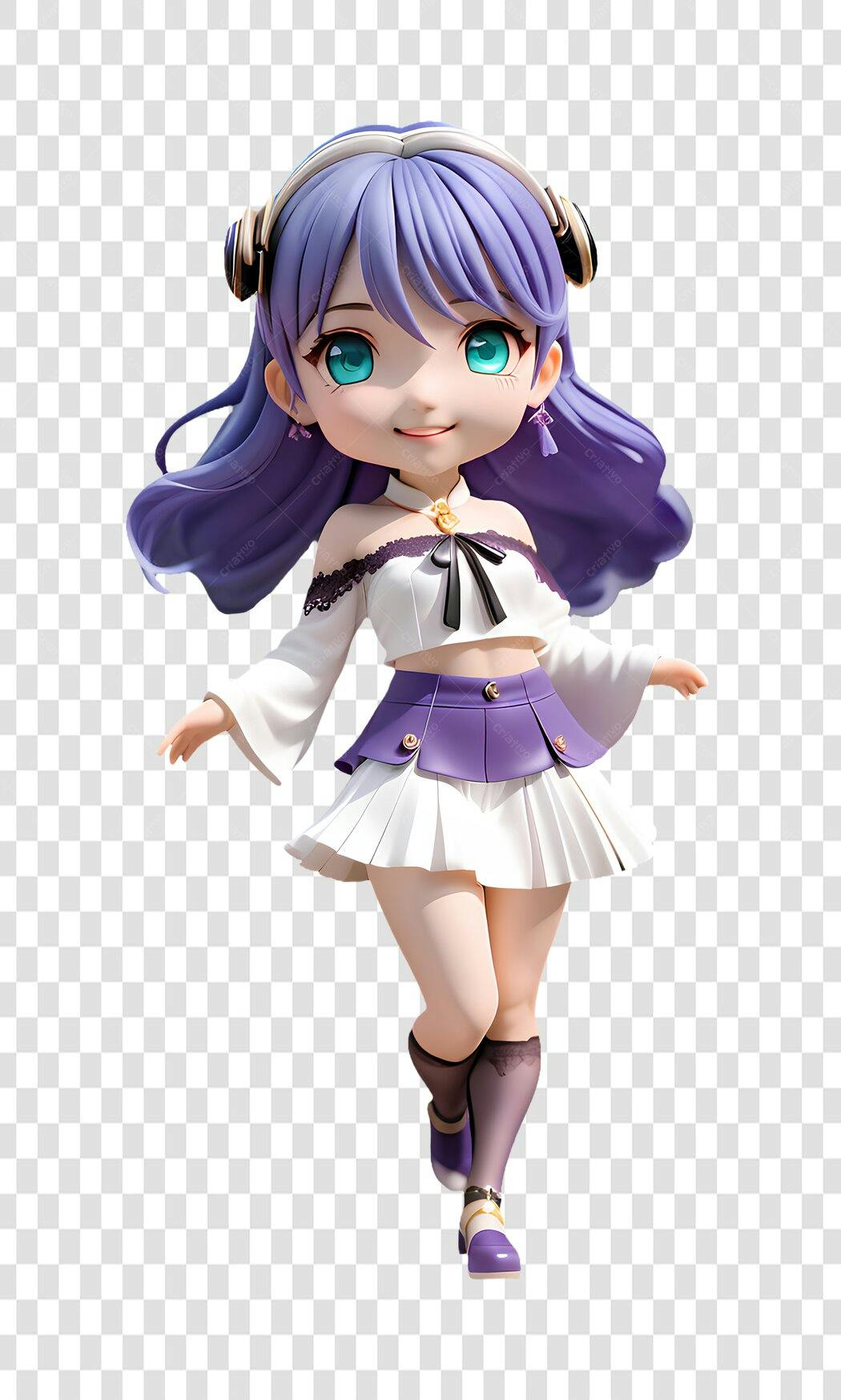 Personagem Ilustrado Anime Menina Roxo Fofo PNG Fundo Transparente