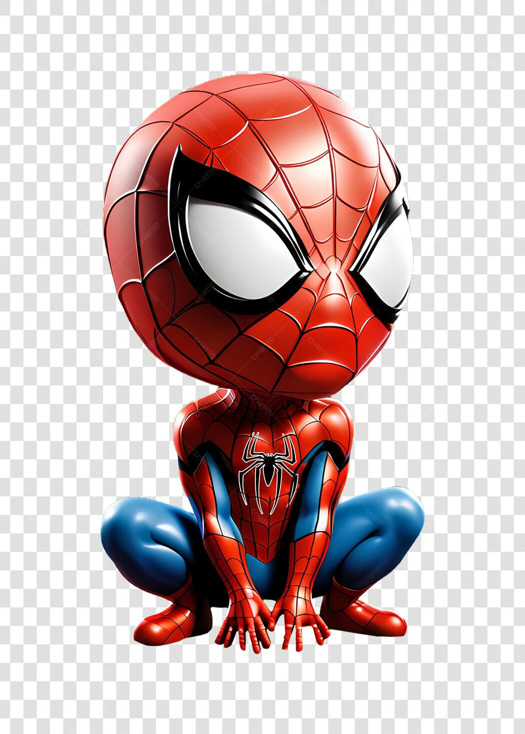 Personagem Ilustrado Homem-Aranha Chibi 3D PNG Fundo Transparente