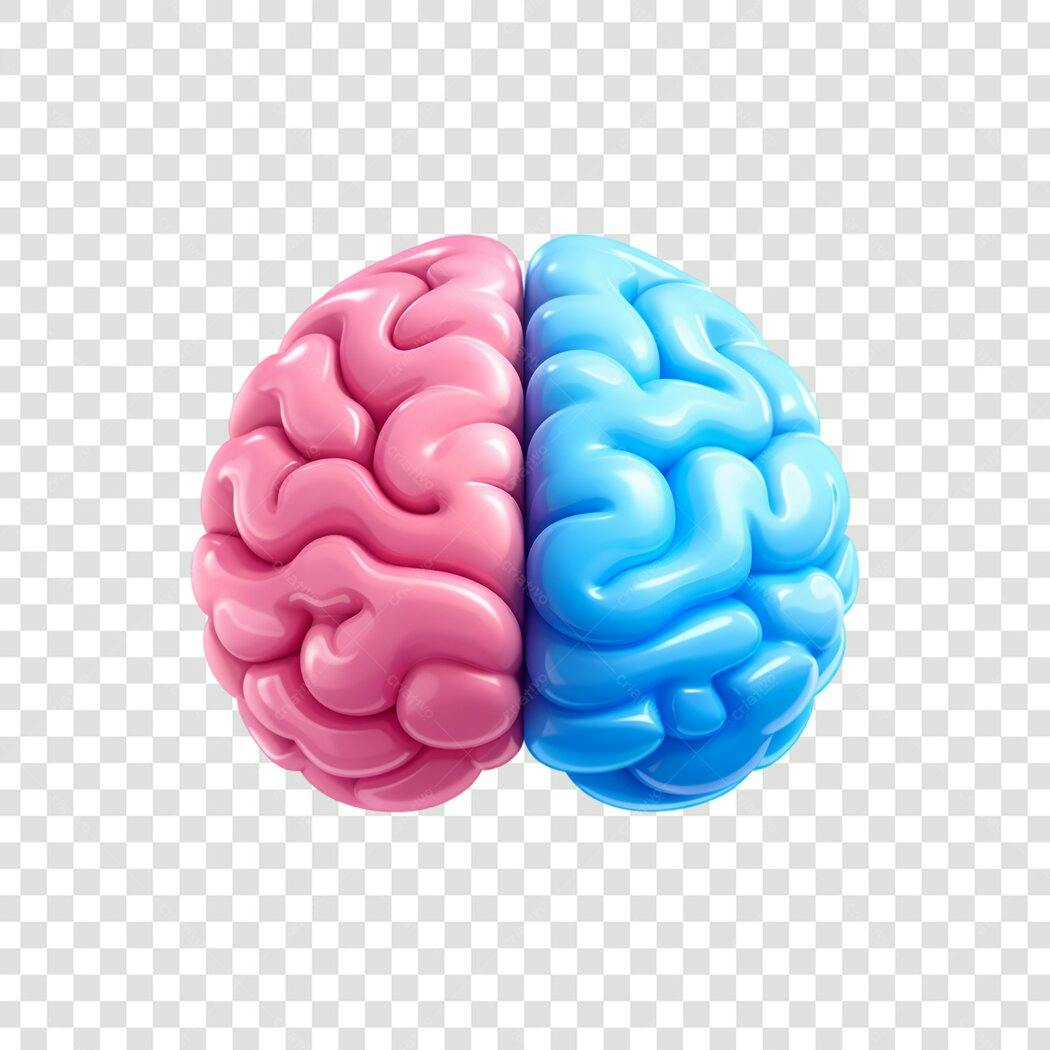 Elemento 3D Cérebro Rosa Azul Metades PNG Fundo Transparente