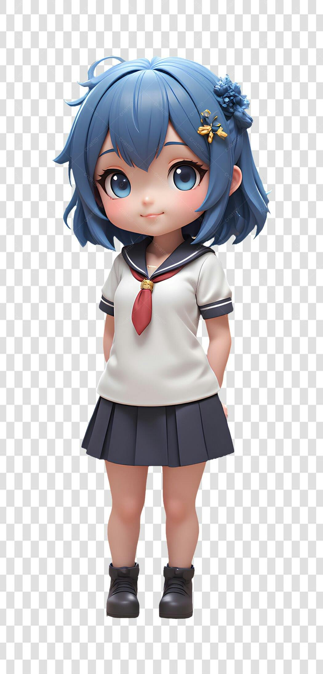 Personagem Ilustrado Menina Anime Uniforme Escolar Azul PNG Fundo Transparente