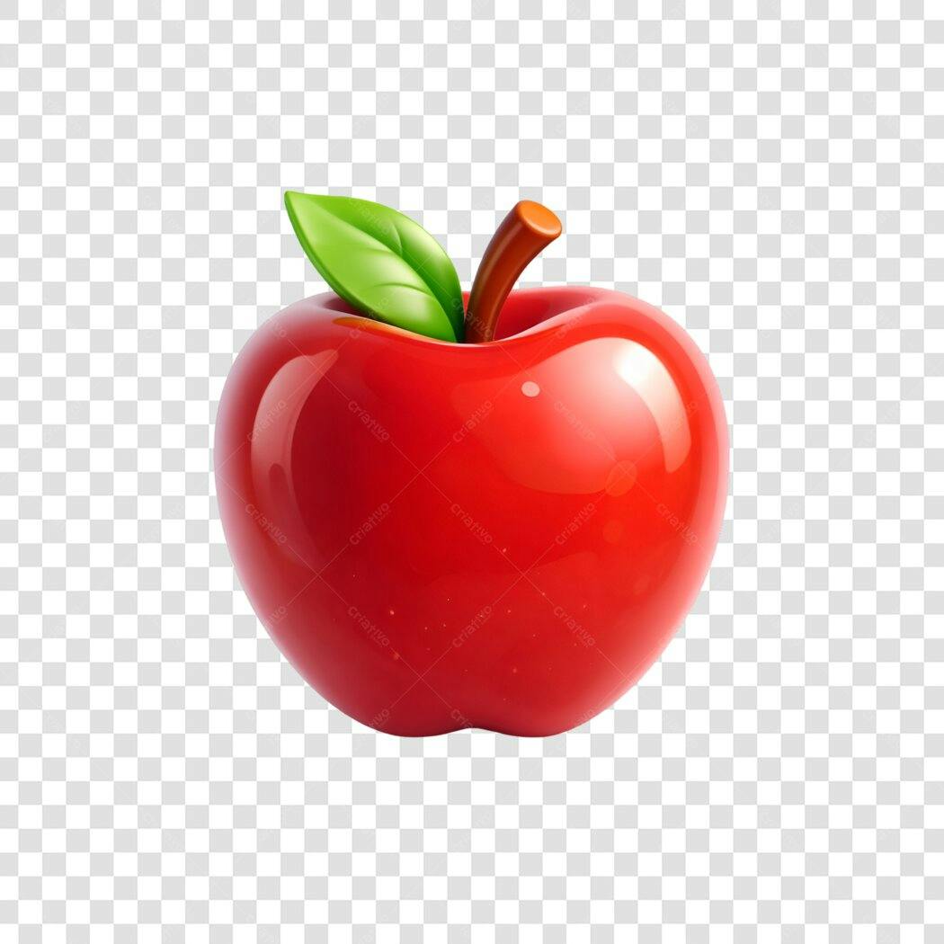 Elemento 3D Maçã Vermelha Brilhante PNG Fundo Transparente