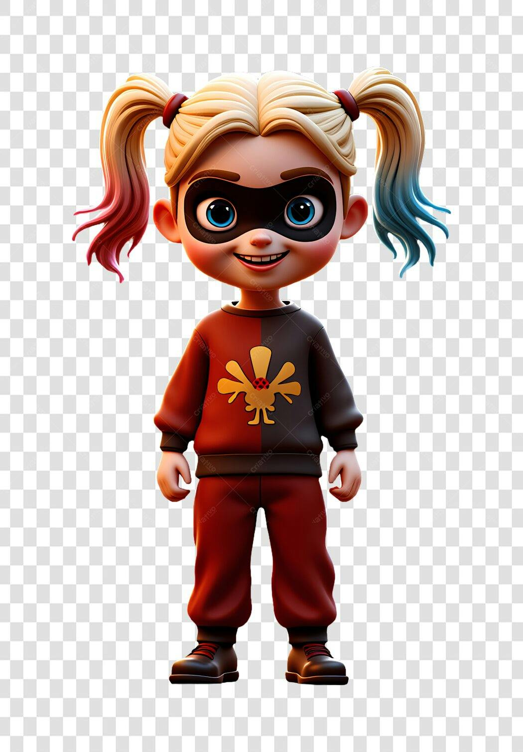 Personagem Ilustrado Menina Super-Heroína Cabelo Colorido PNG Fundo Transparente