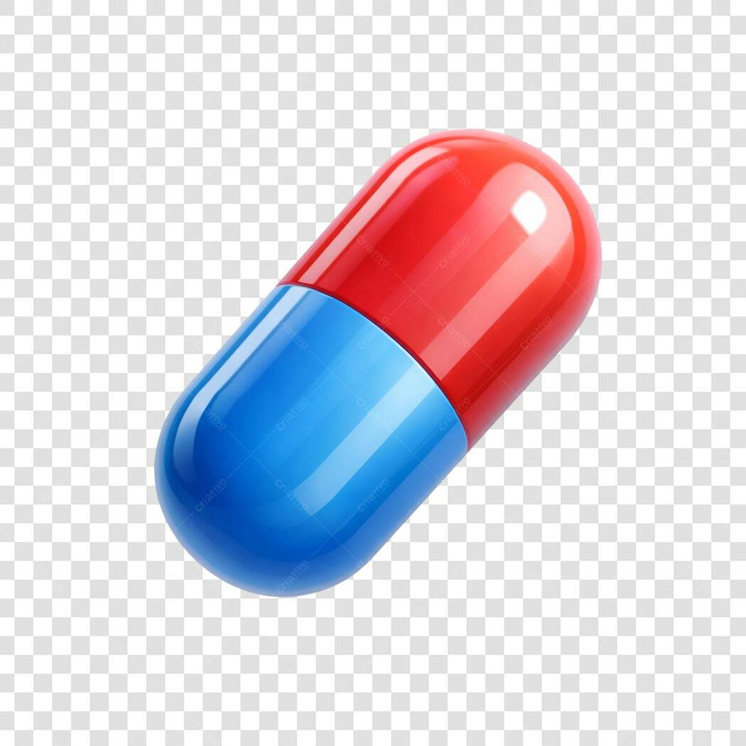 Elemento 3D Cápsula Remédio Vermelho Azul PNG Fundo Transparente