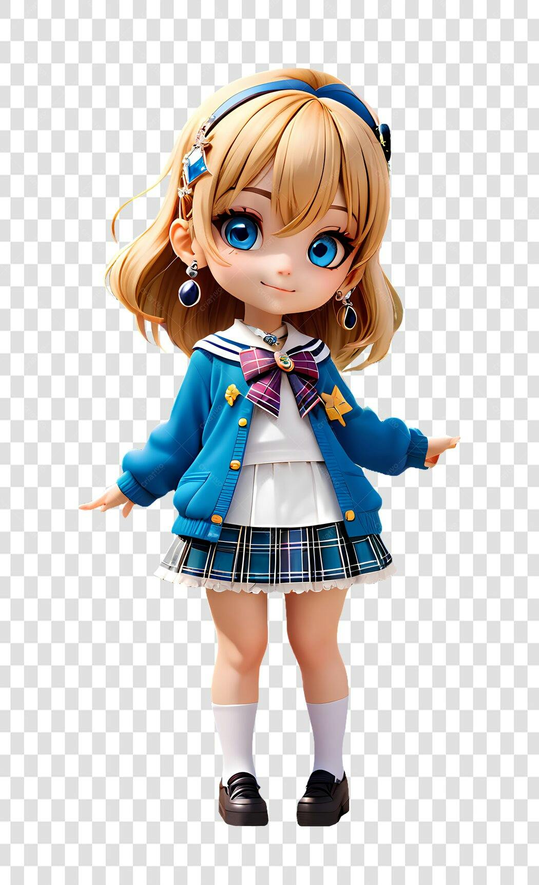 Personagem Ilustrado Menina Anime Uniforme Escolar PNG Fundo Transparente