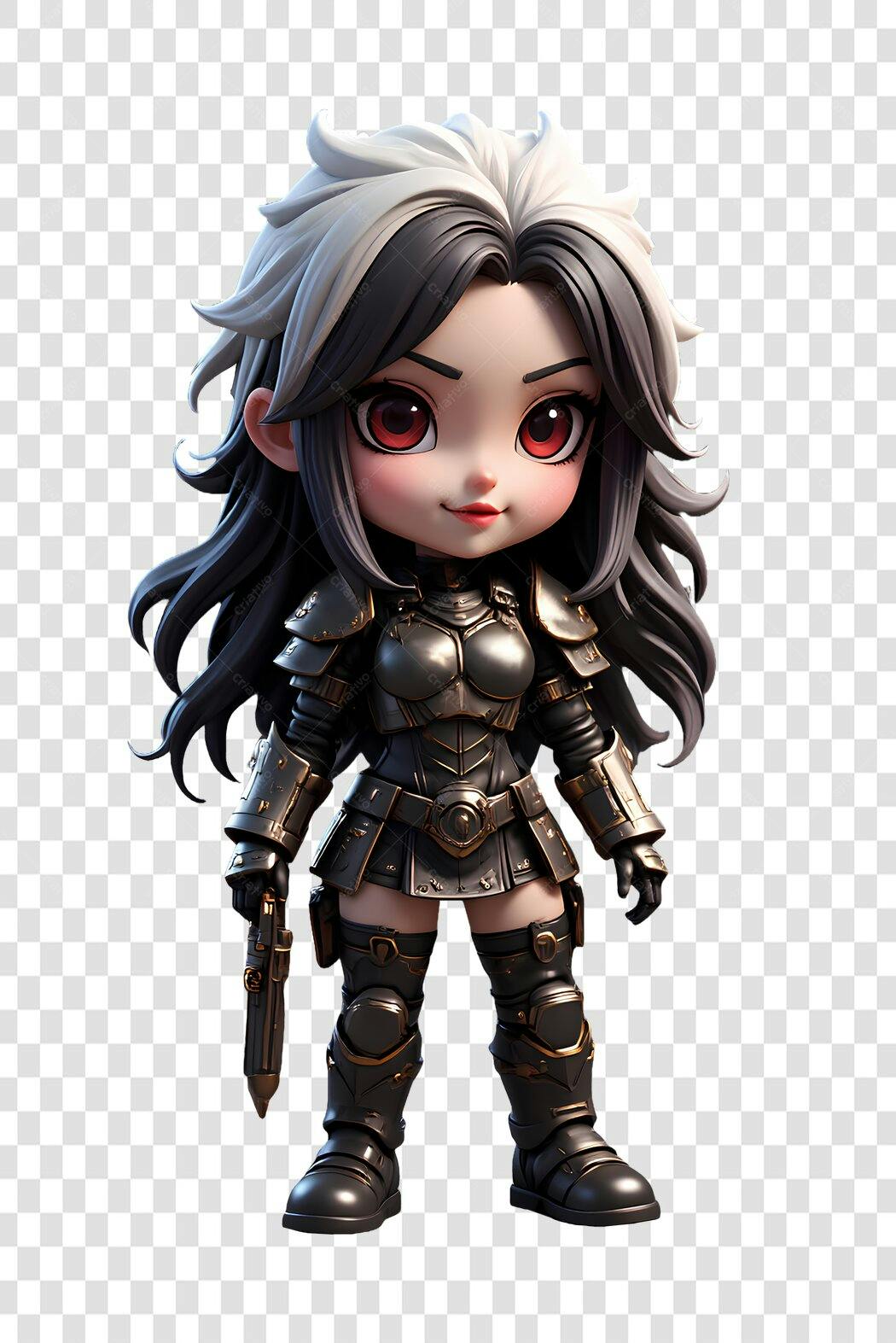Personagem Ilustrado Guerreira Chibi Armadura PNG Fundo Transparente