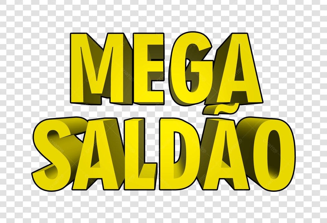 Elemento 3D Mega Saldão Amarelo PNG Fundo Transparente