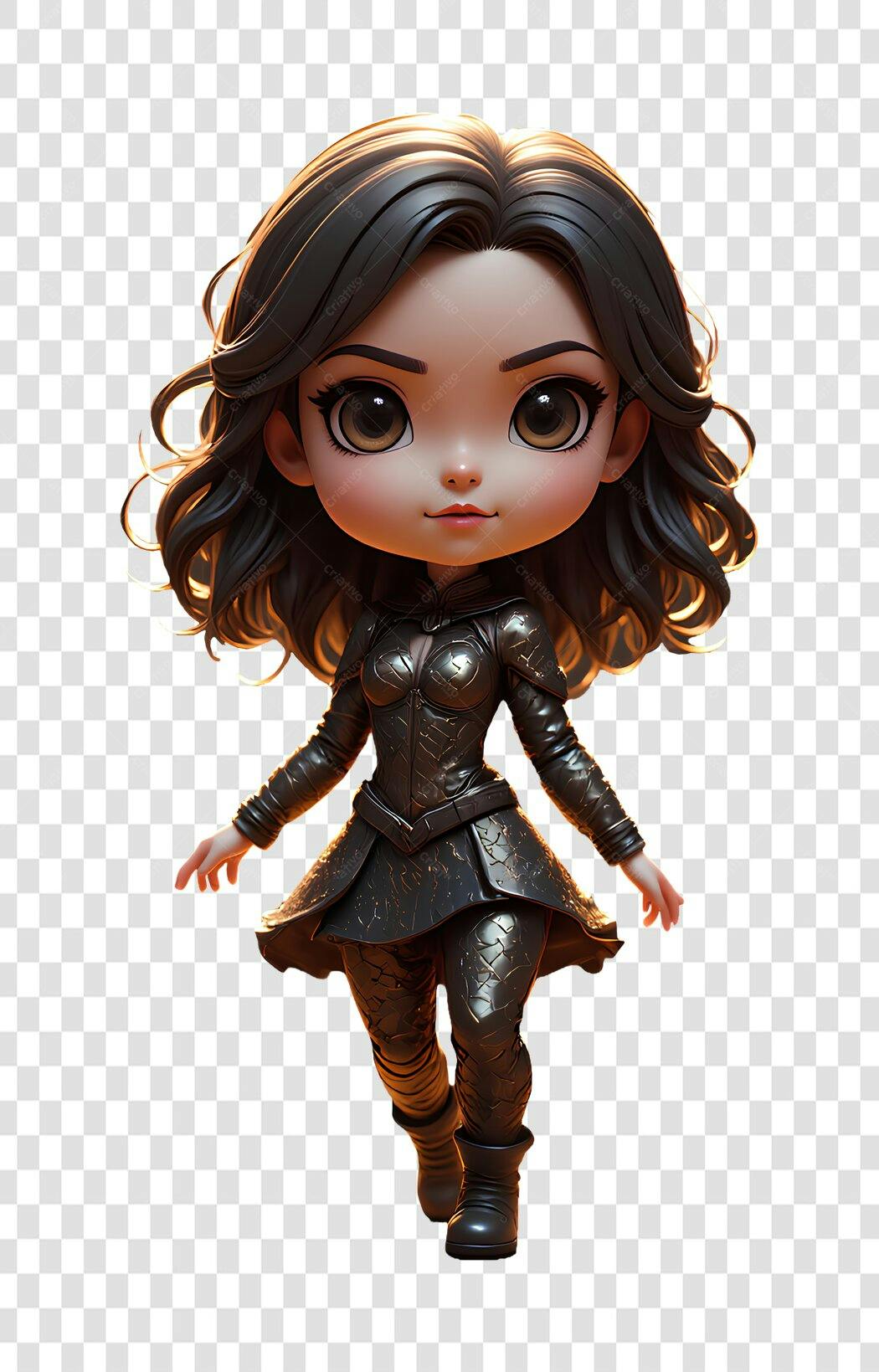 Personagem Ilustrado Menina Chibi Guerreira PNG Fundo Transparente
