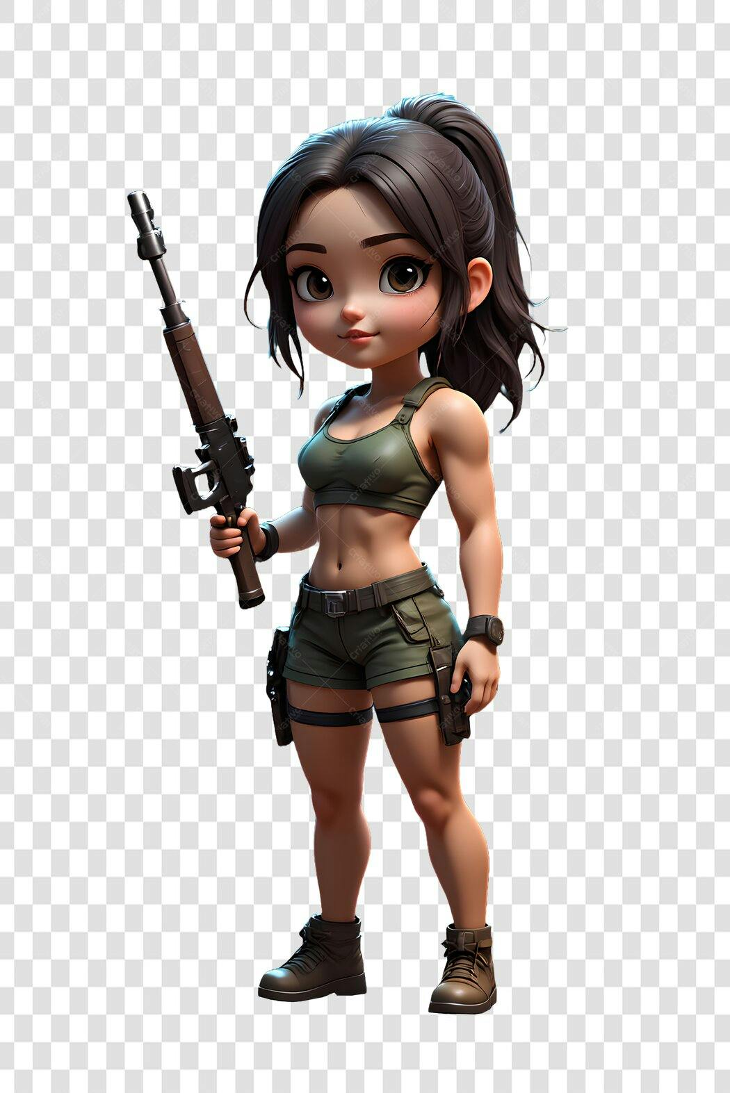 Personagem Ilustrado Menina Soldado Arma Militar PNG Fundo Transparente