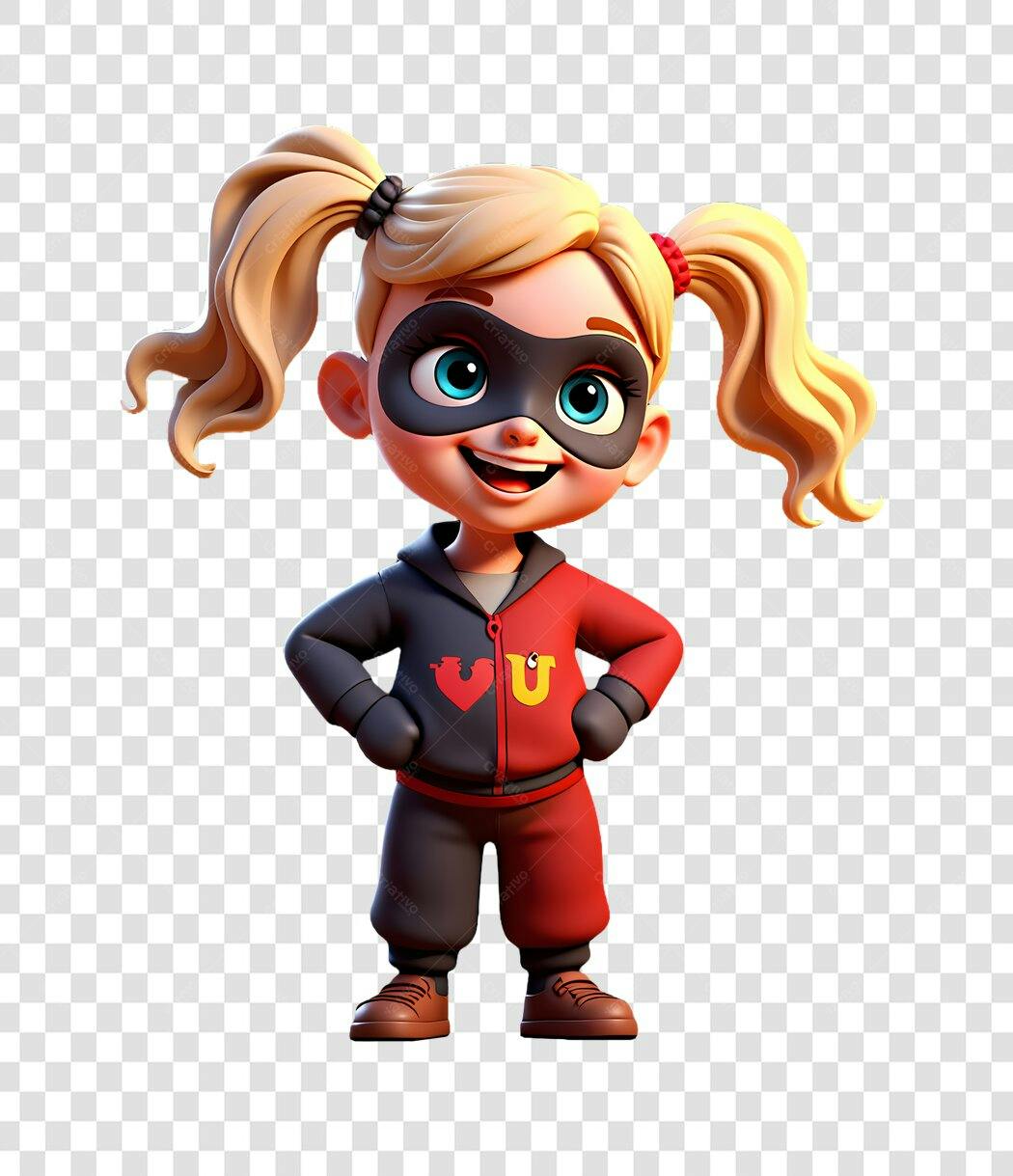 Personagem Ilustrado Menina Super-Heroína Máscara PNG Fundo Transparente
