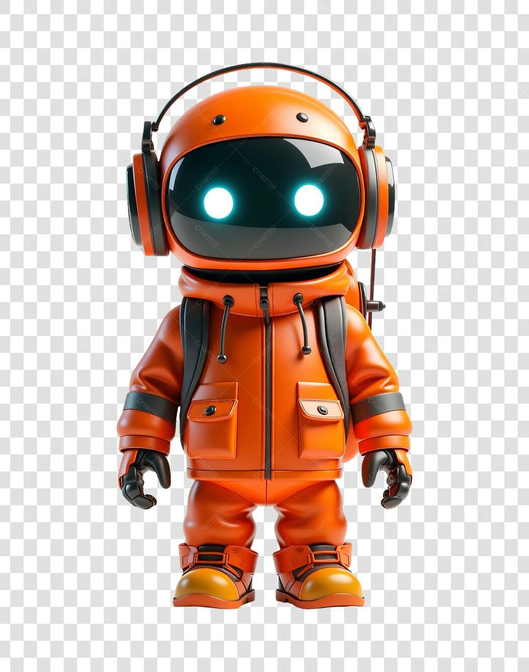 Personagem 3D Astronauta Laranja Fone Ouvido PNG Fundo Transparente