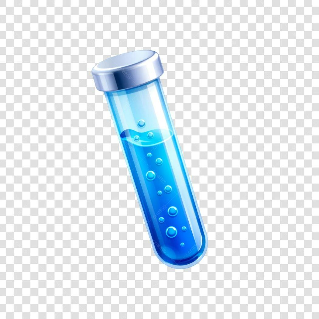 Elemento 3D Tubo de Ensaio Líquido Azul PNG Fundo Transparente
