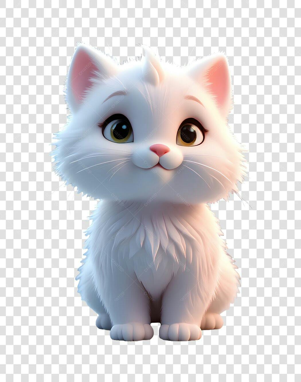 Personagem Ilustrado Gato Fofo Branco Olhos Grandes PNG Fundo Transparente