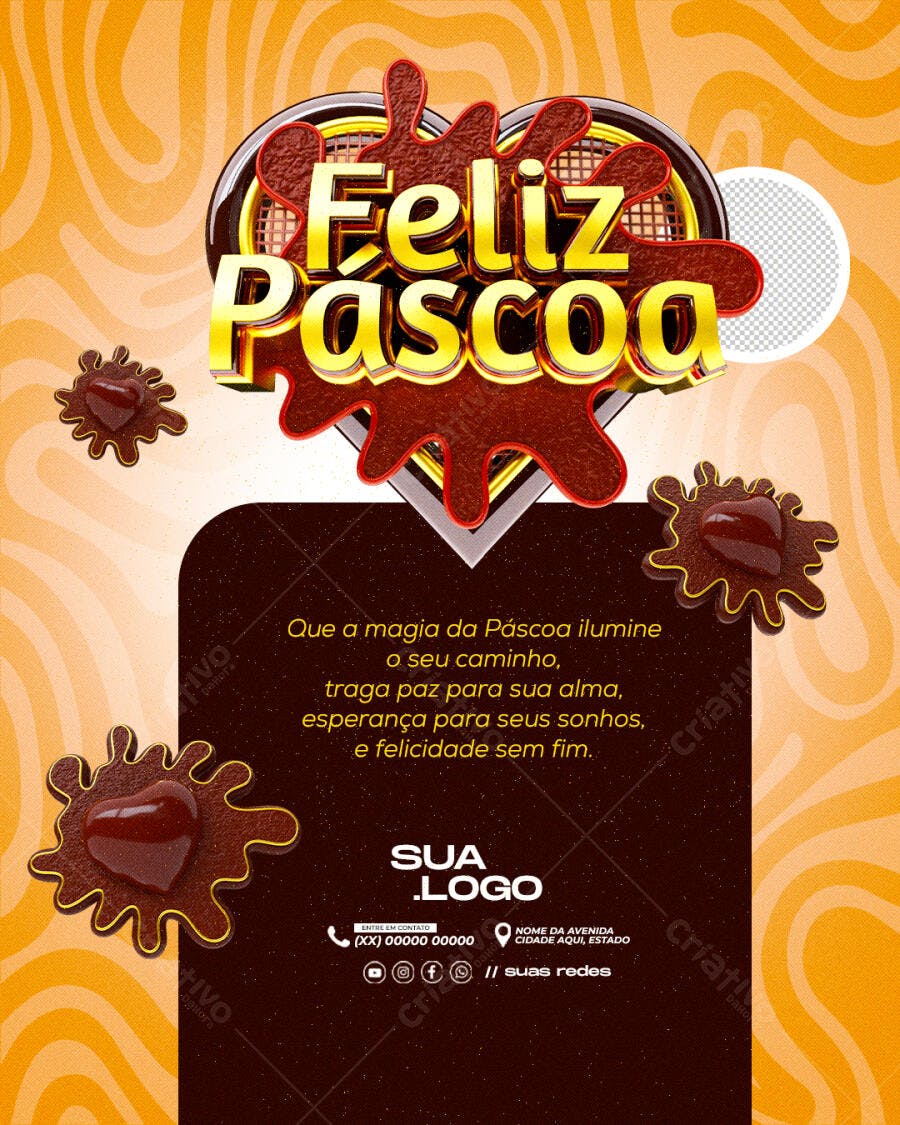 Post Feliz Páscoa Chocolateria Confeitaria PSD Editável