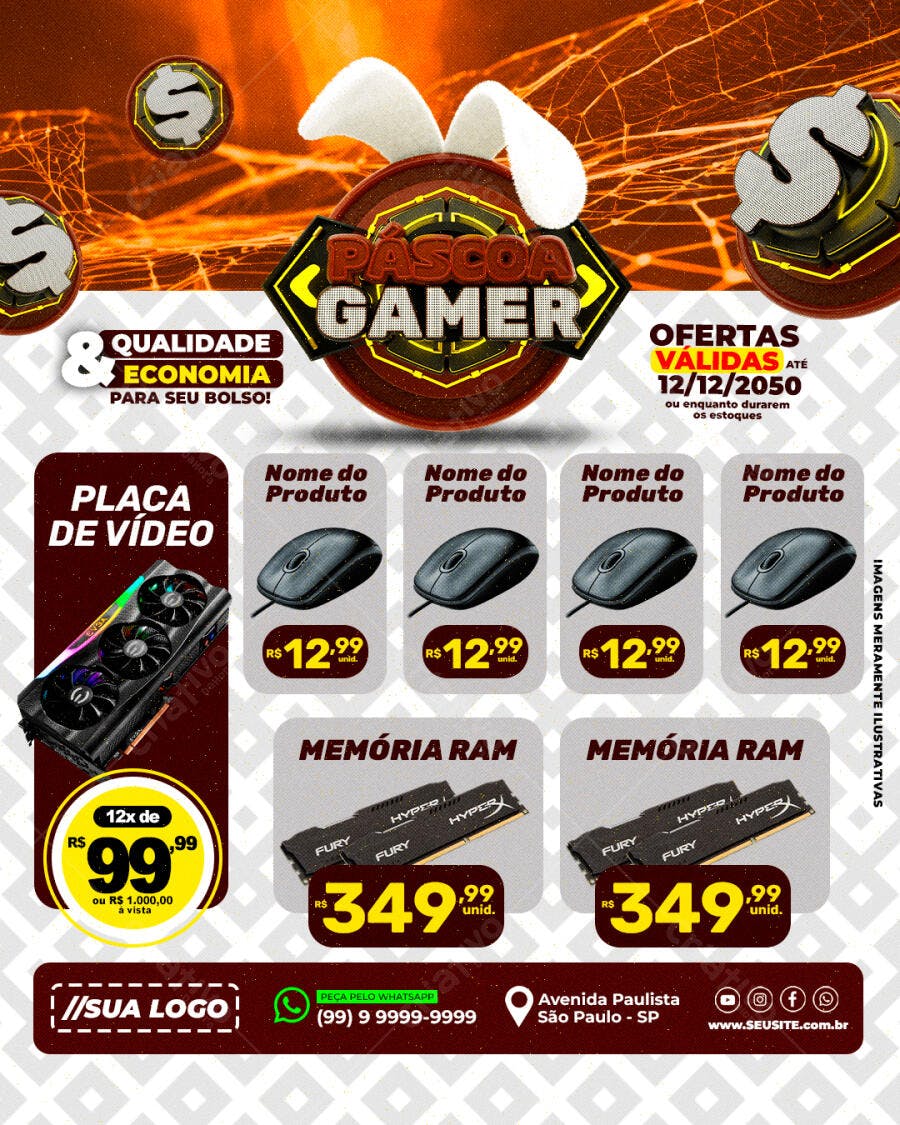Flyer Páscoa Gamer Loja Informática PSD Editável
