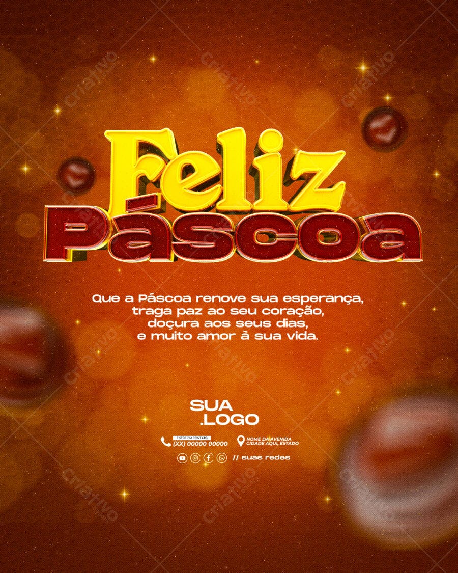 Post Instagram Feliz Páscoa Abril PSD Editável