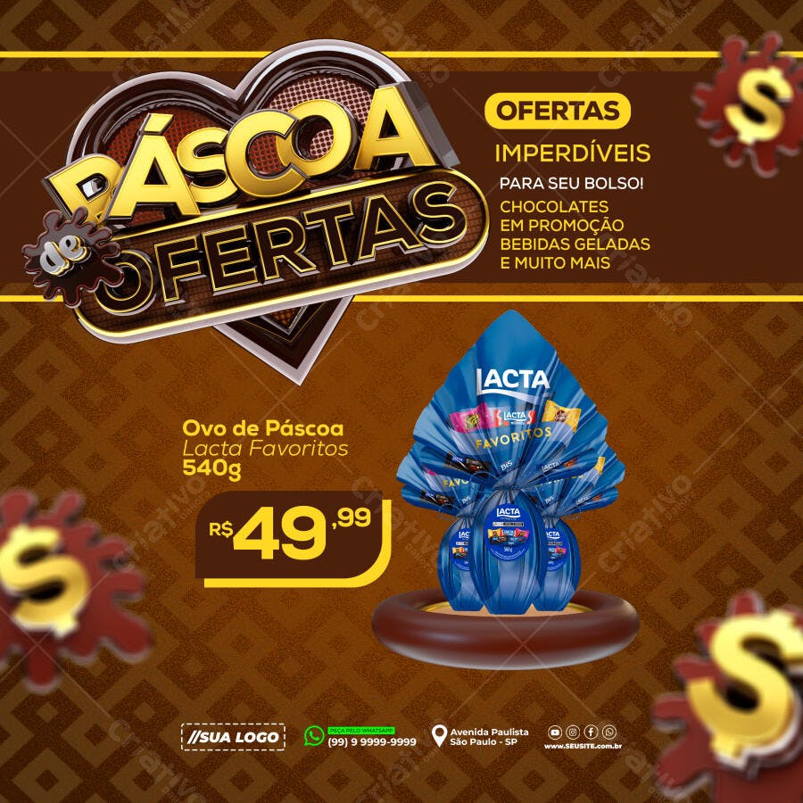 Post Instagram Páscoa Ofertas Chocolates PSD Editável