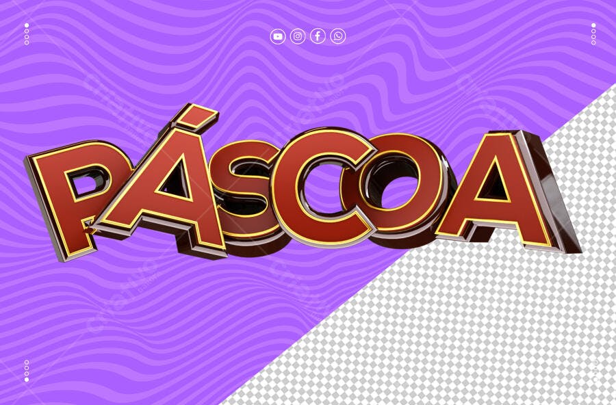 Texto Páscoa 3D Efeito Bronze Roxo PSD Editável