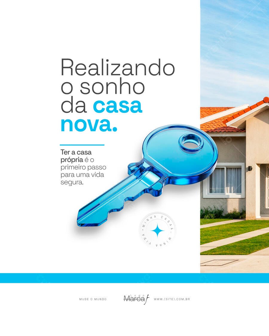 Flyer Imobiliária Casa Nova Chave Azul PSD Editável