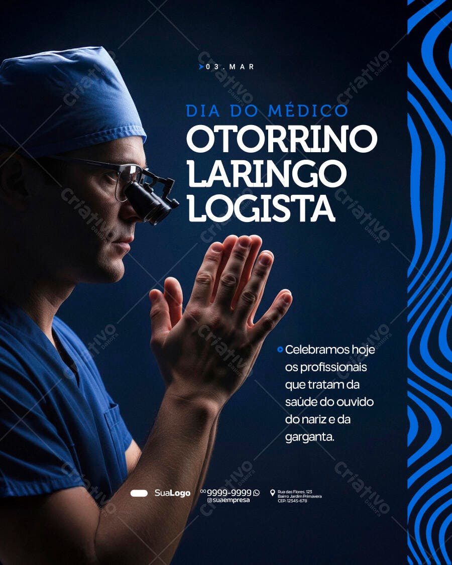 Post Dia do Médico Otorrinolaringologista Março PSD Editável