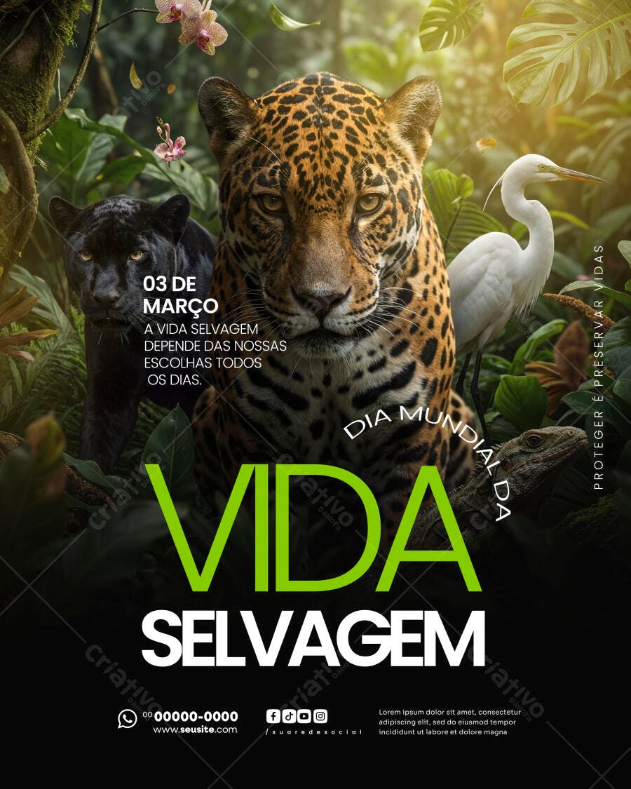 Post Instagram Dia Mundial da Vida Selvagem PSD Editável