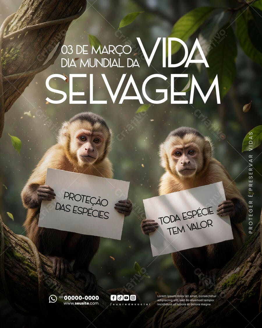 Post Social Media Dia Mundial da Vida Selvagem Março PSD Editável