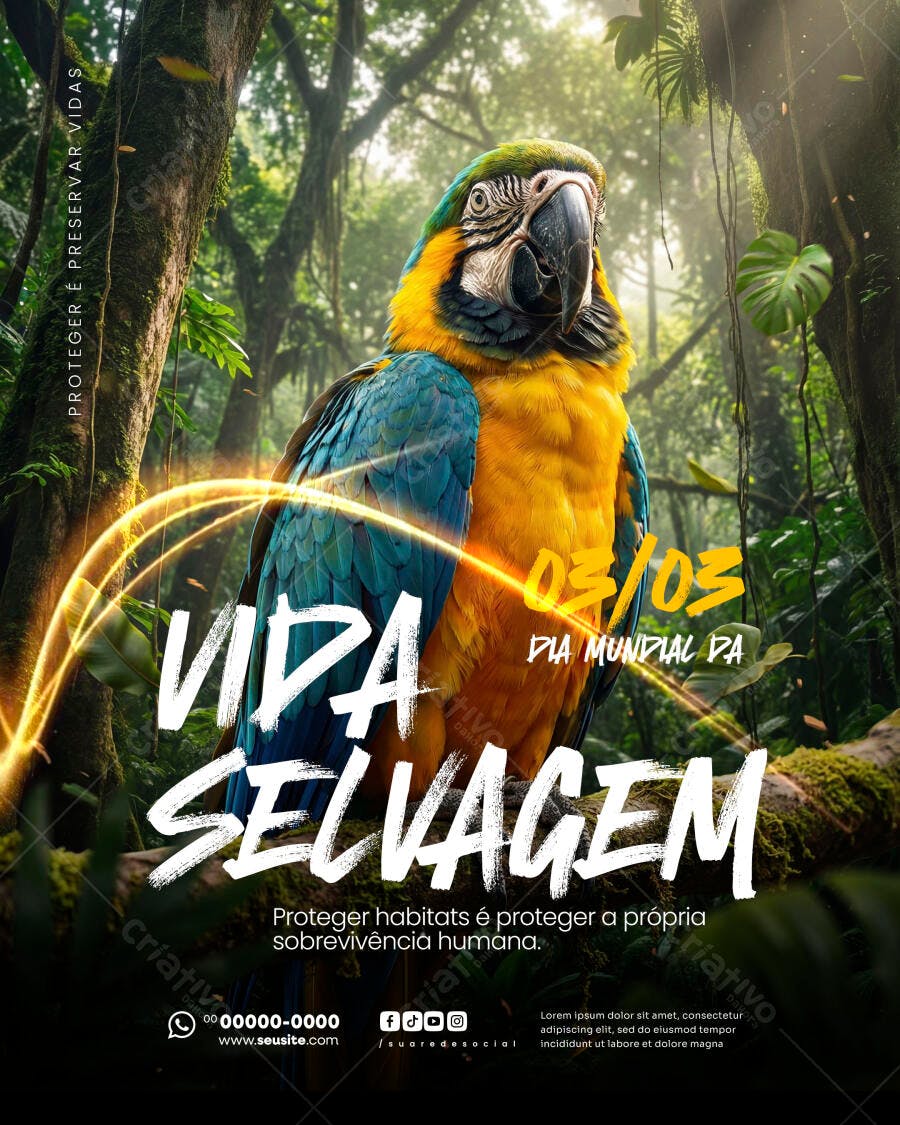 Post Instagram Dia Mundial da Vida Selvagem PSD Editável